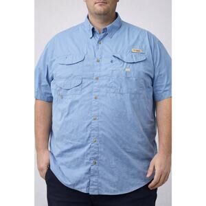 Columbia PFG Fishing Shirt Men’s XXL Blue Short Sleeve Vented Hiking Top